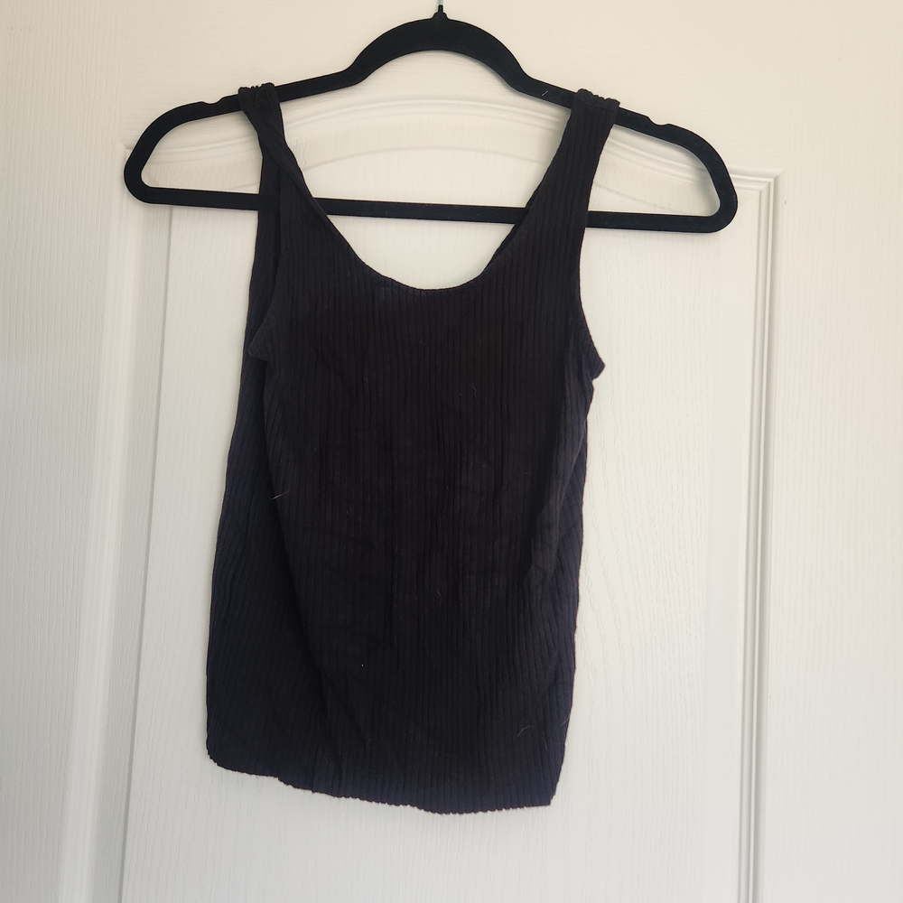 Comune Elegant Black Ribbed Women's Crop Tank Top Size L Euc